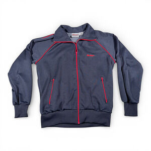 Vintage MacGregor Jacket Adult MEDIUM Blue Track Full Zip Red Piping Raglan 80s
